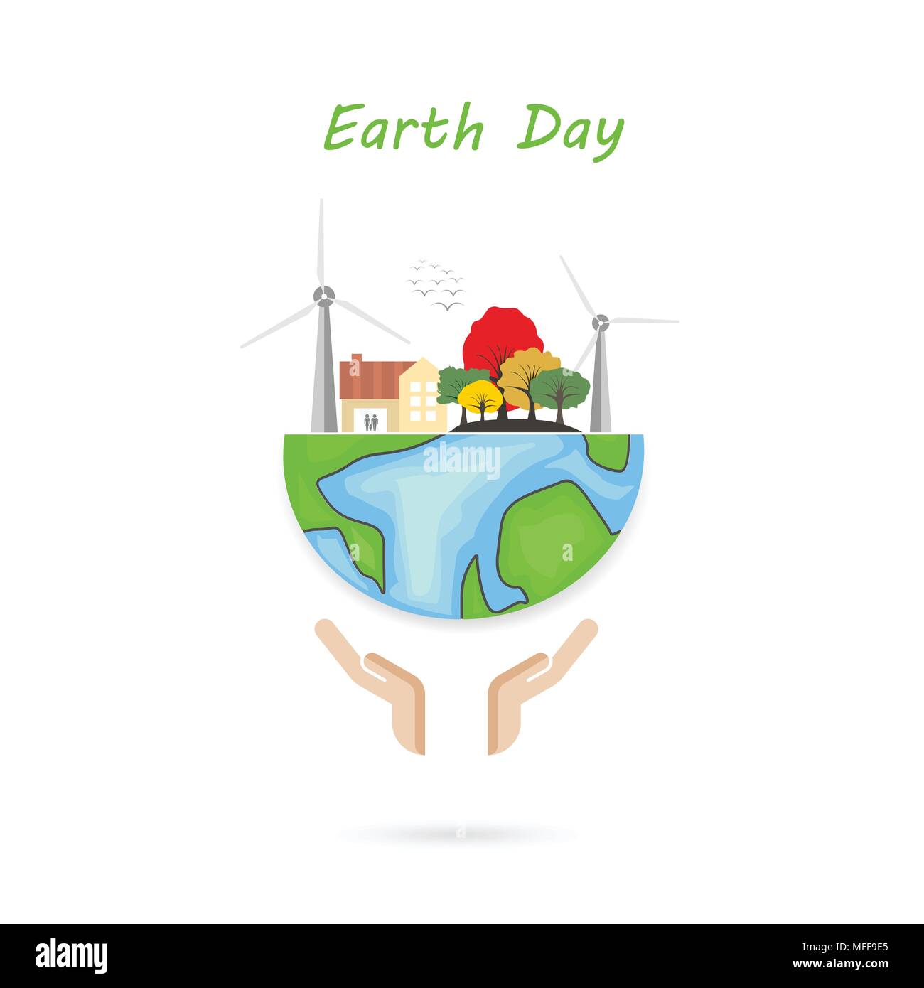 Globus unterzeichnen und menschliche Hand Vektor logo Vorlage. Tag der Erde Symbol. Tag der Erde Idee Konzept der Kampagne für die Grußkarte, Poster, Flyer, Cover oder Broschüre. Stock Vektor
