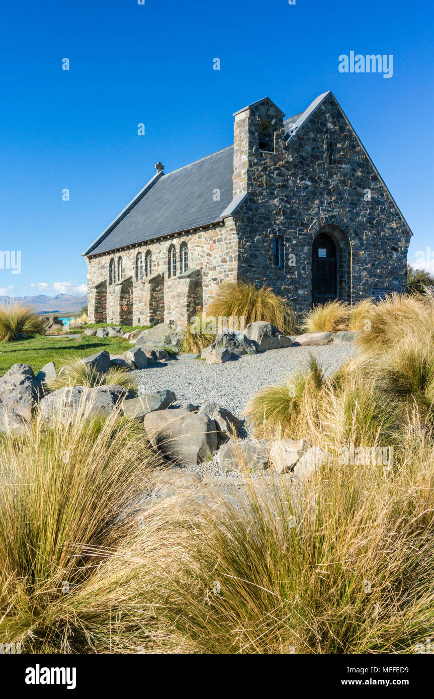 Lake Tekapo See Tekapo Neuseeland Südinsel Neuseeland Kirche des Guten Hirten Lake Tekapo Neuseeland mackenzie Bezirk South Island nz Stockfoto