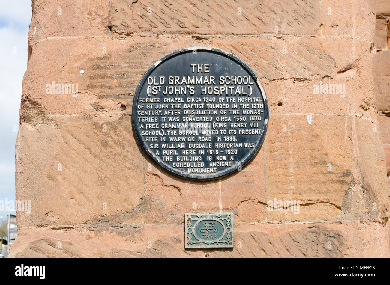 Ehemalige Kapelle des Krankenhauses der hl. Johannes der Täufer, die in der Folge wurde ein freies Gymnasium und ist jetzt eine geplante antiken Monument, Coventry Stockfoto