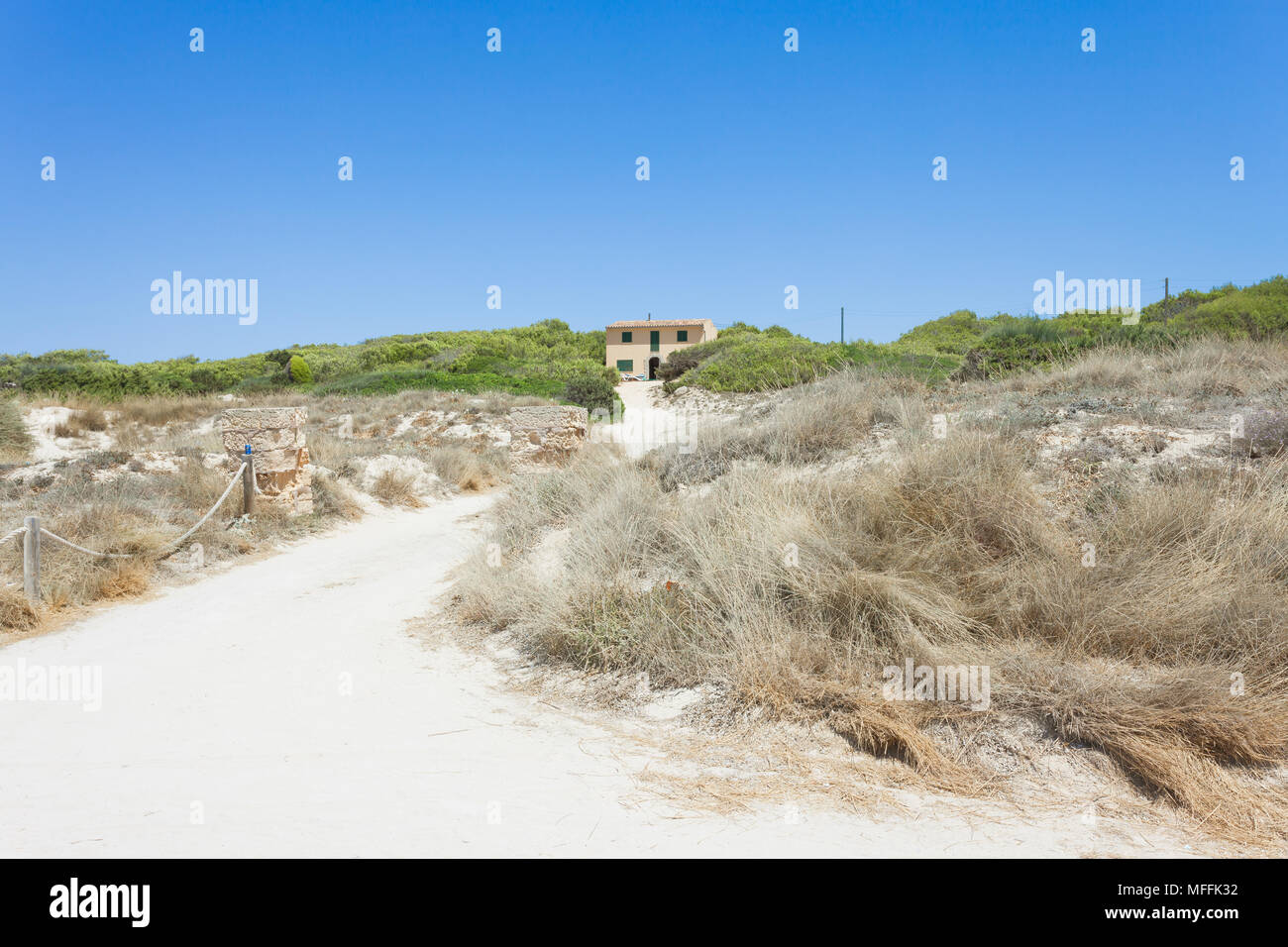 Platja d'Es Trenc, Mallorca, Spanien - Leben am Strand und Gefühl im Himmel Stockfoto