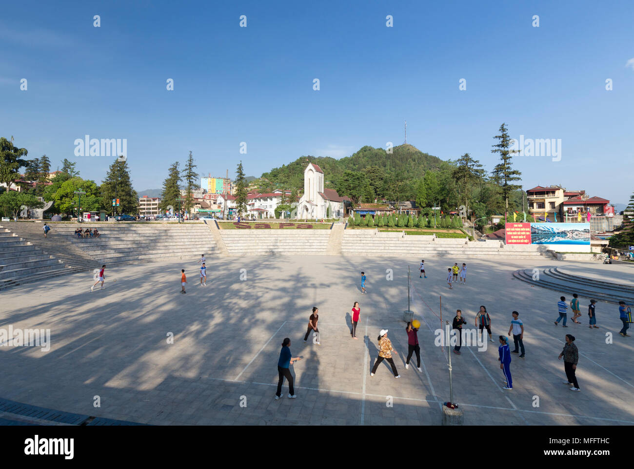 Anzeigen von Sapa Town Hauptplatz, Sapa, Vietnam Stockfoto