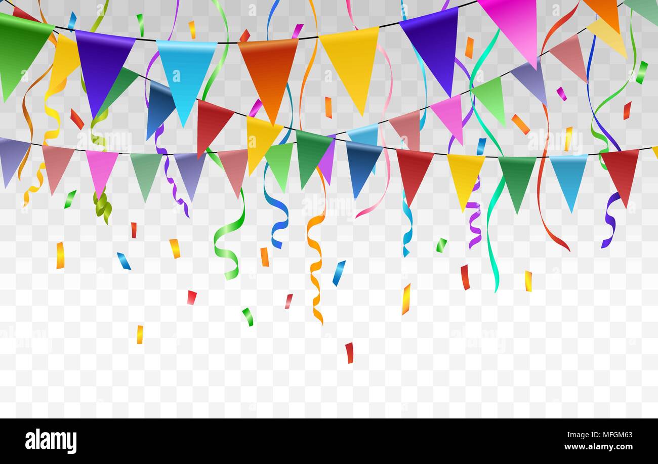 Fahnen und Konfetti Girlanden auf Transparent Stock Vektor