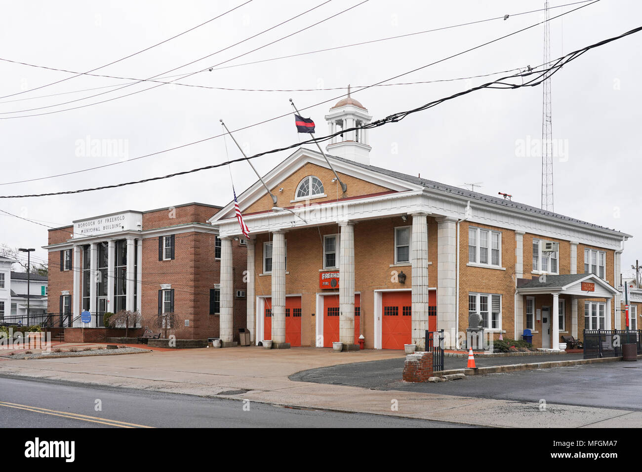 Ein Blick auf die Feuerwache in Freehold, New Jersey, Heimatstadt von Bruce Springsteen, in den Vereinigten Staaten. Aus einer Reihe von Fotos in den Vereinigten Stockfoto