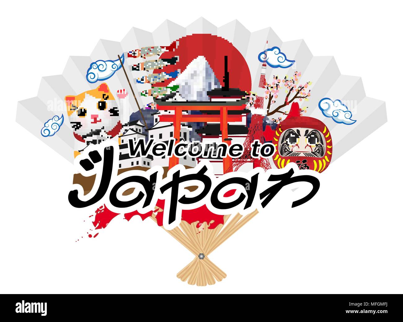 Willkommen mit Japan traditionell bis Japan Stock Vektor