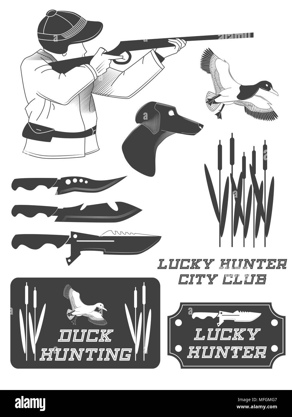 African hunter Safari Labels, Embleme und Designelementen. Vector Illustration Stock Vektor