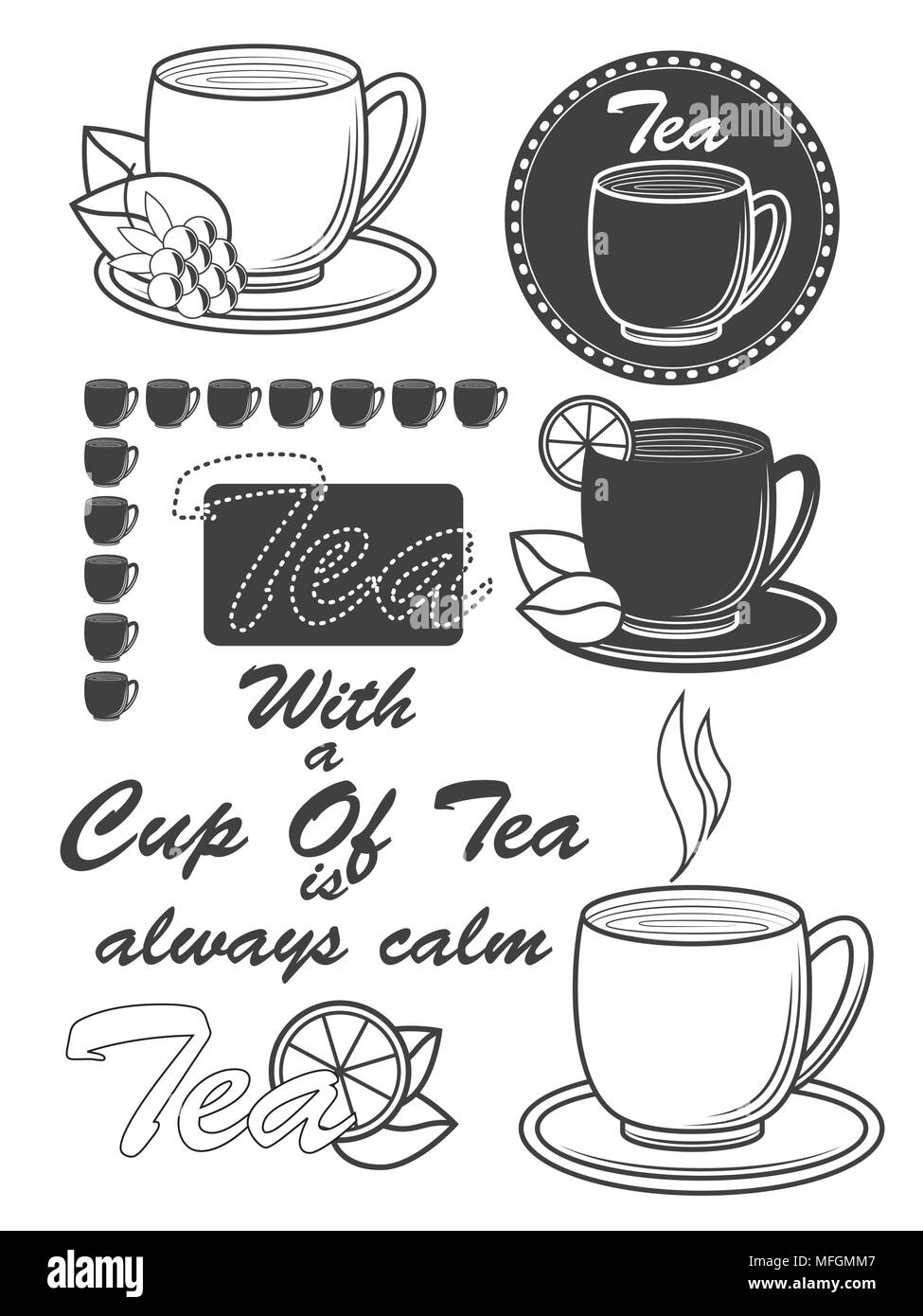 Satz von Vintage Tee Etiketten, Abzeichen und Designelementen. Vector Illustration Stock Vektor