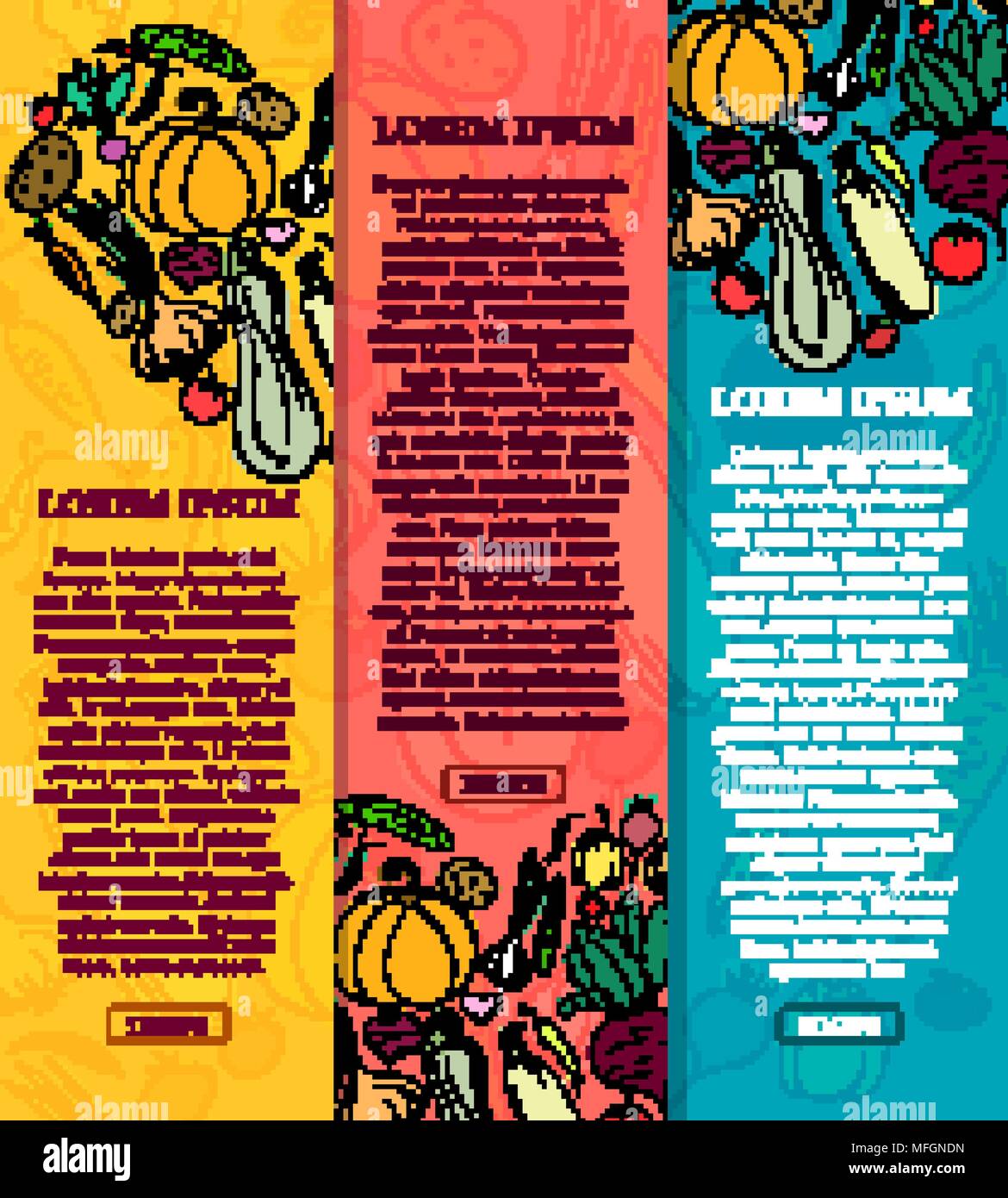 Satz von Banner mit Gemüse mit Platz für Ihren Text. Von Hand gezeichnet. Vector Illustration Stock Vektor