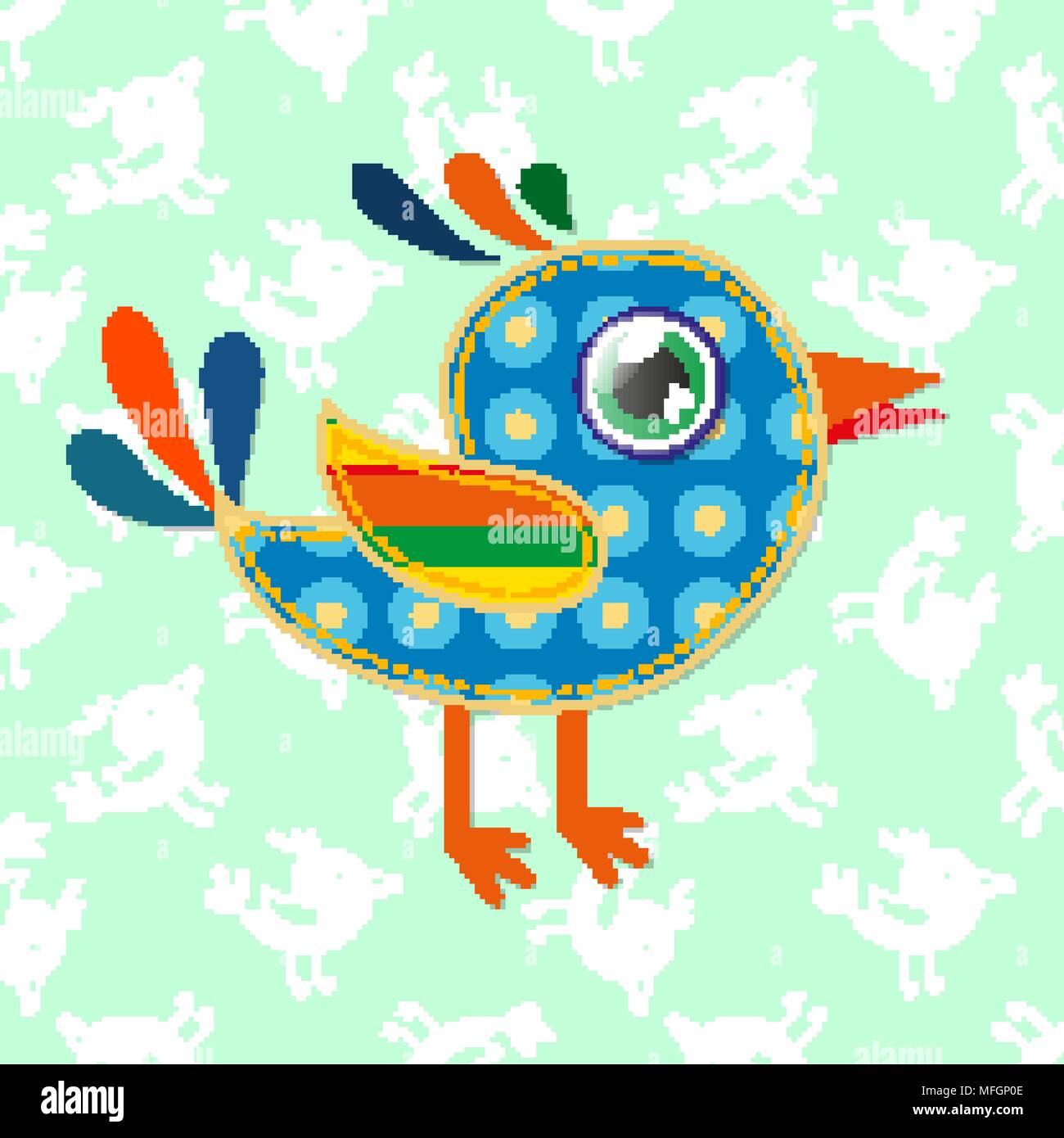 Ein Cartoon sparrow mit bunten Texturen. Vector Illustration Stock Vektor