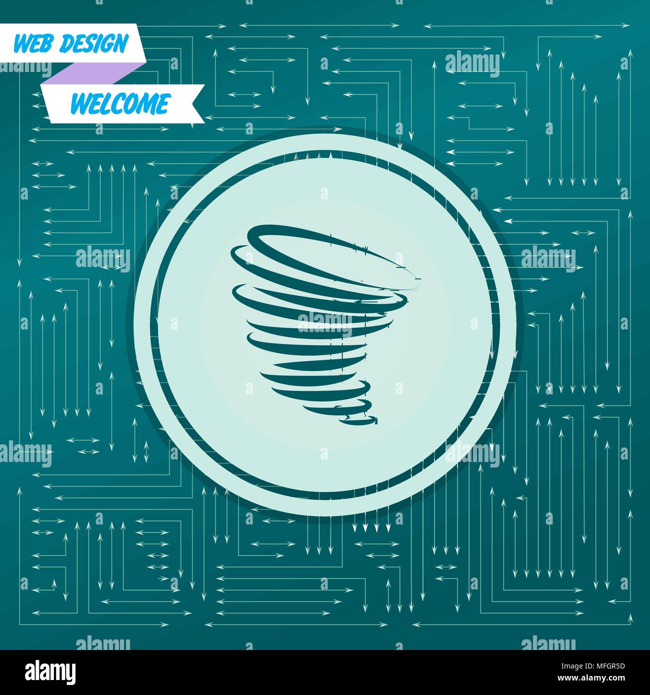 Tornado Symbol auf einem grünen Hintergrund, mit Pfeile in verschiedene Richtungen. Er erscheint auf der Platine. Vector Illustration Stock Vektor