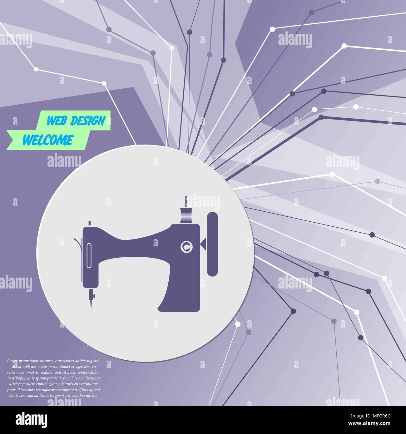 Nähmaschine Symbol auf lila abstrakte Moderne Hintergrund. Die Linien in alle Richtungen. Mit Platz für Ihre Werbung. Vector Illustration Stock Vektor
