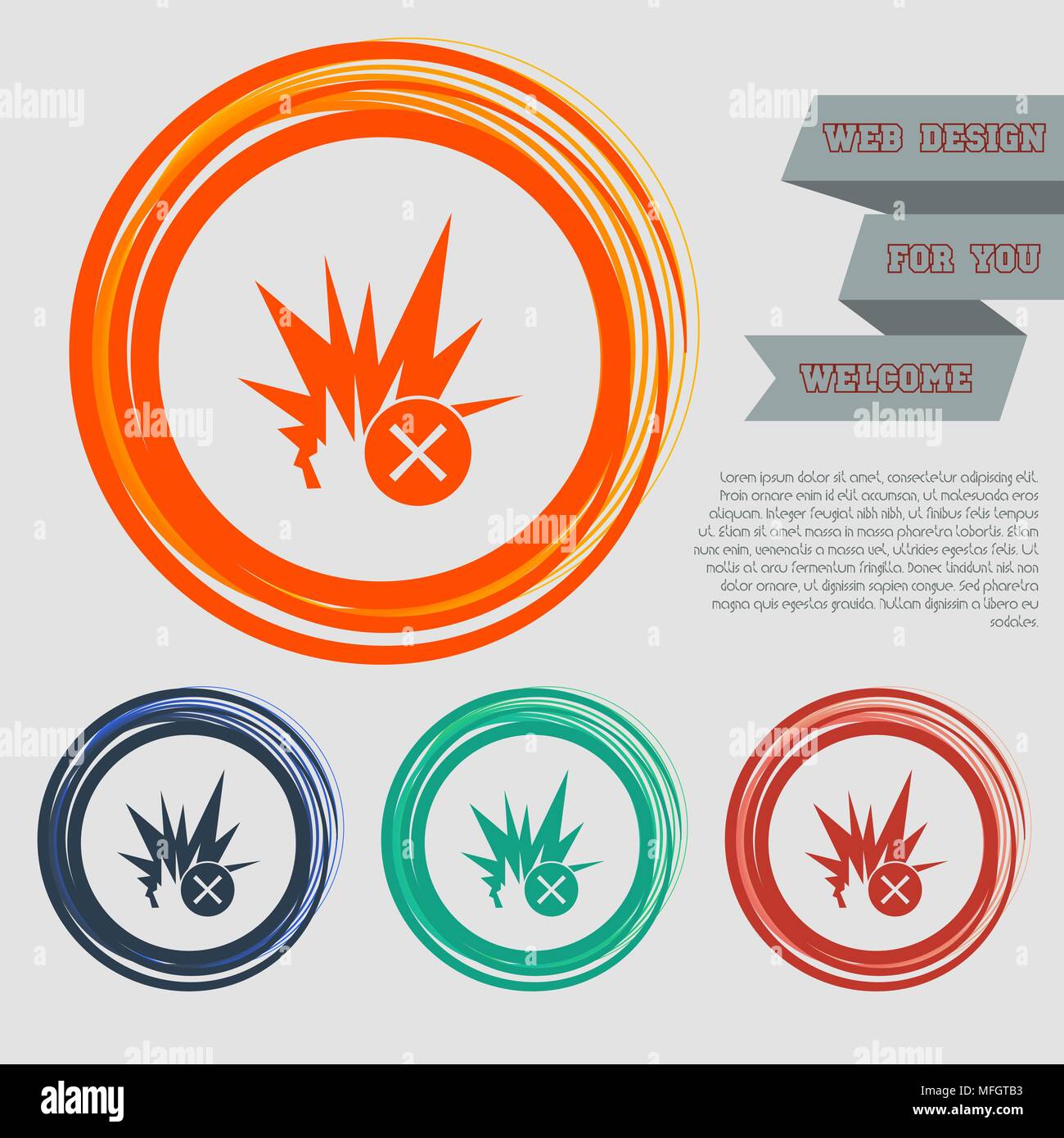 Explosion auf das Symbol rot, blau, grün, orange Buttons für Ihre Website und Design mit Leerzeichen Text. Vector Illustration Stock Vektor