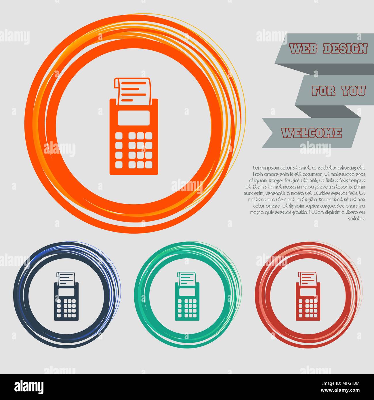Symbol Rechner auf die rot, blau, grün, orange Buttons für Ihre Website und Design mit Leerzeichen Text. Vector Illustration Stock Vektor