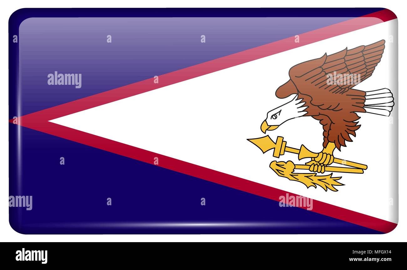 Flaggen von Amerikanisch-samoa in Form eines Magneten am Kühlschrank mit Reflexionen Licht. Vector Illustration Stock Vektor