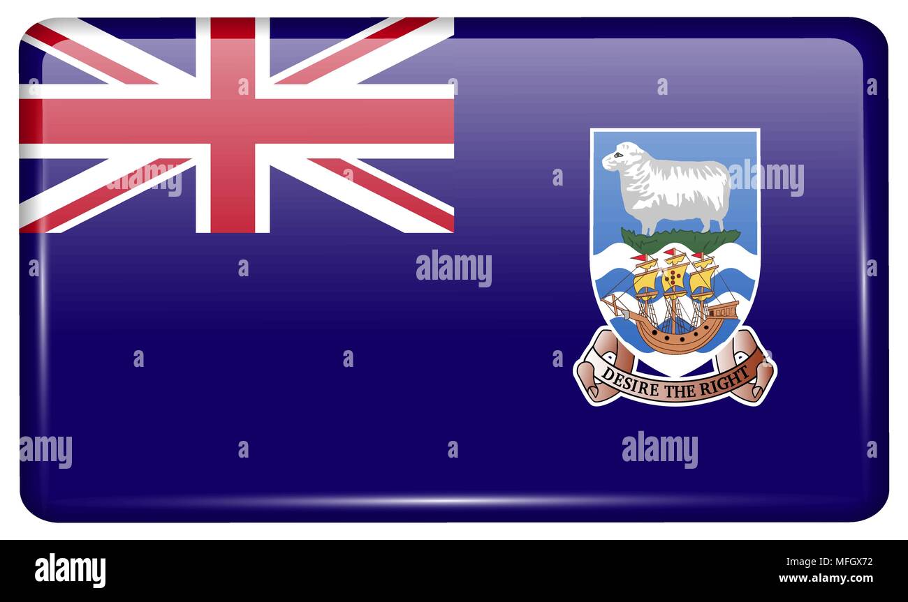 Flaggen der Falkland Inseln in Form eines Magneten am Kühlschrank mit Reflexionen Licht. Vector Illustration Stock Vektor
