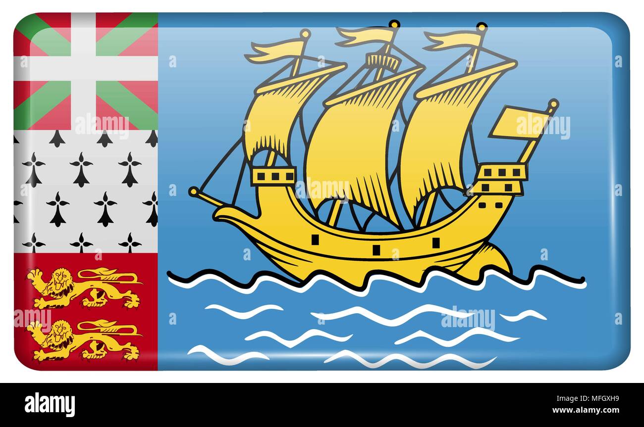 Flagge von Saint Pierre und Miquelon in Form eines Magneten am Kühlschrank mit Reflexionen Licht. Vector Illustration Stock Vektor