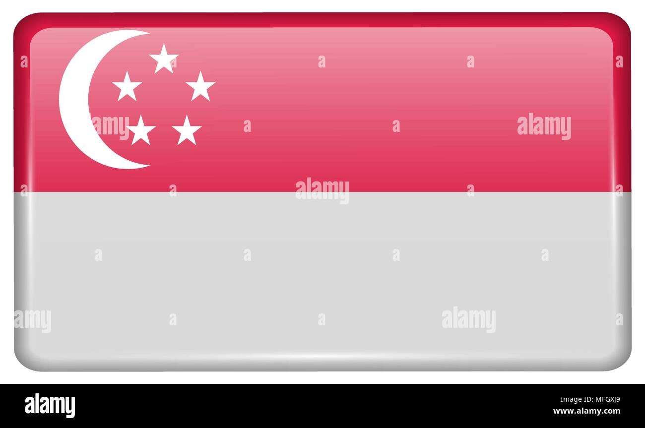 Fahnen von Singapur in Form eines Magneten am Kühlschrank mit Reflexionen Licht. Vector Illustration Stock Vektor