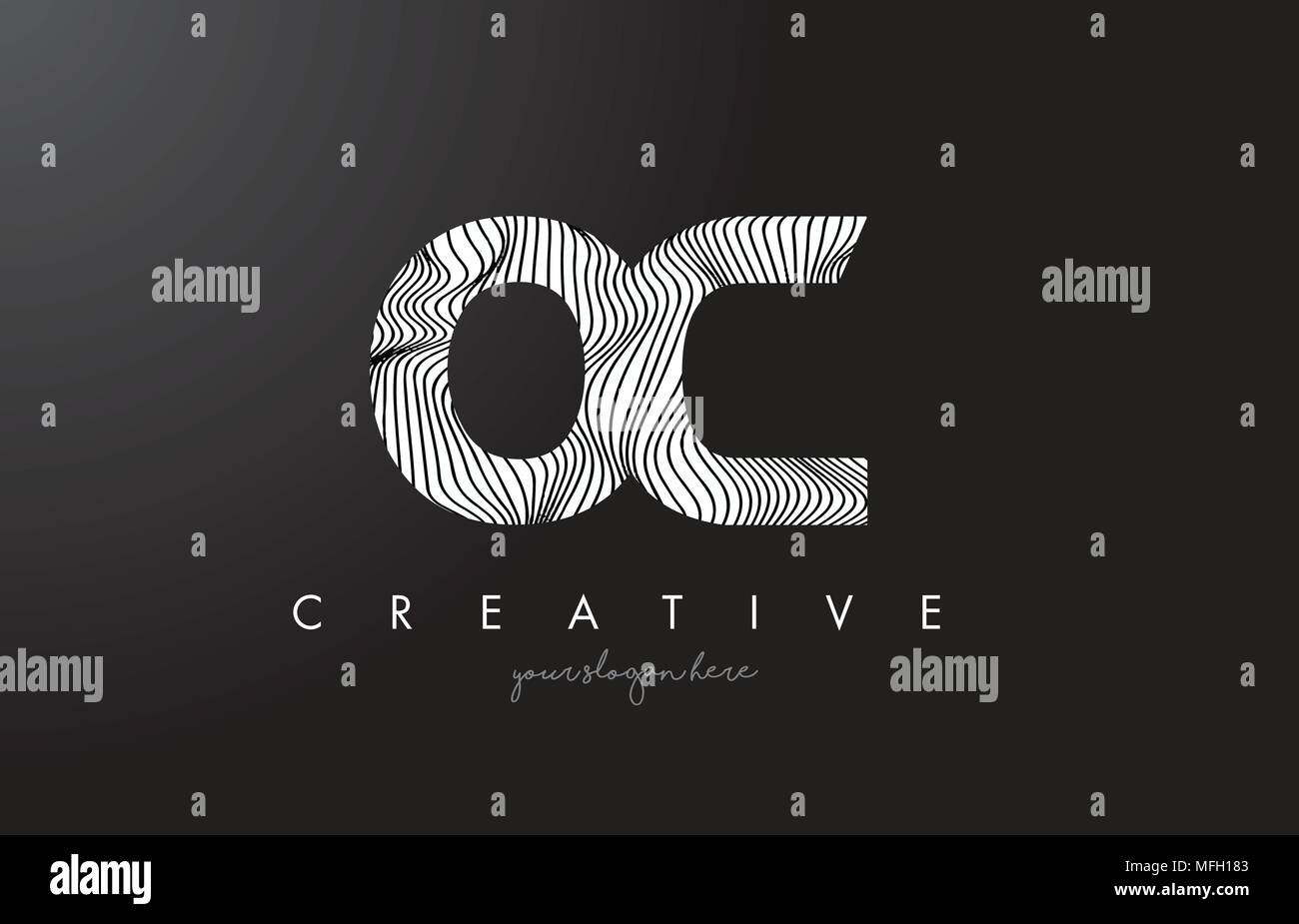 OC O C Schreiben Logo mit Zebrastreifen Textur Design Vector Illustration. Stock Vektor
