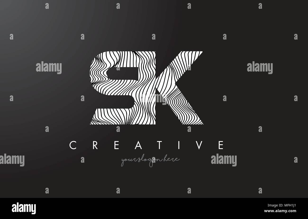 SK S K Schreiben Logo mit Zebrastreifen Textur Design Vector Illustration. Stock Vektor