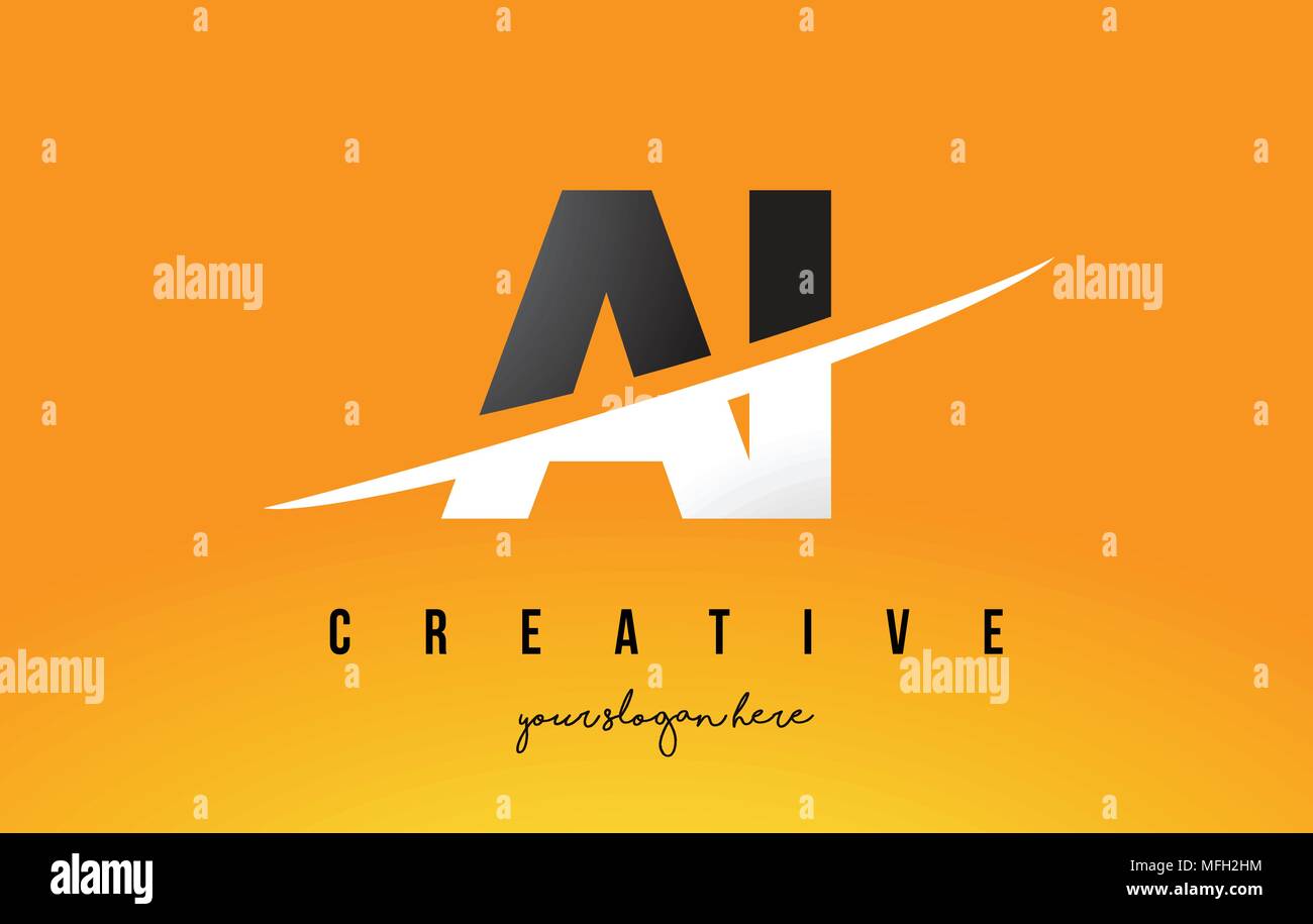 AI A I Schreiben modernes Logo Design mit Swoosh schneiden die mittleren Buchstaben und gelben Hintergrund. Stock Vektor