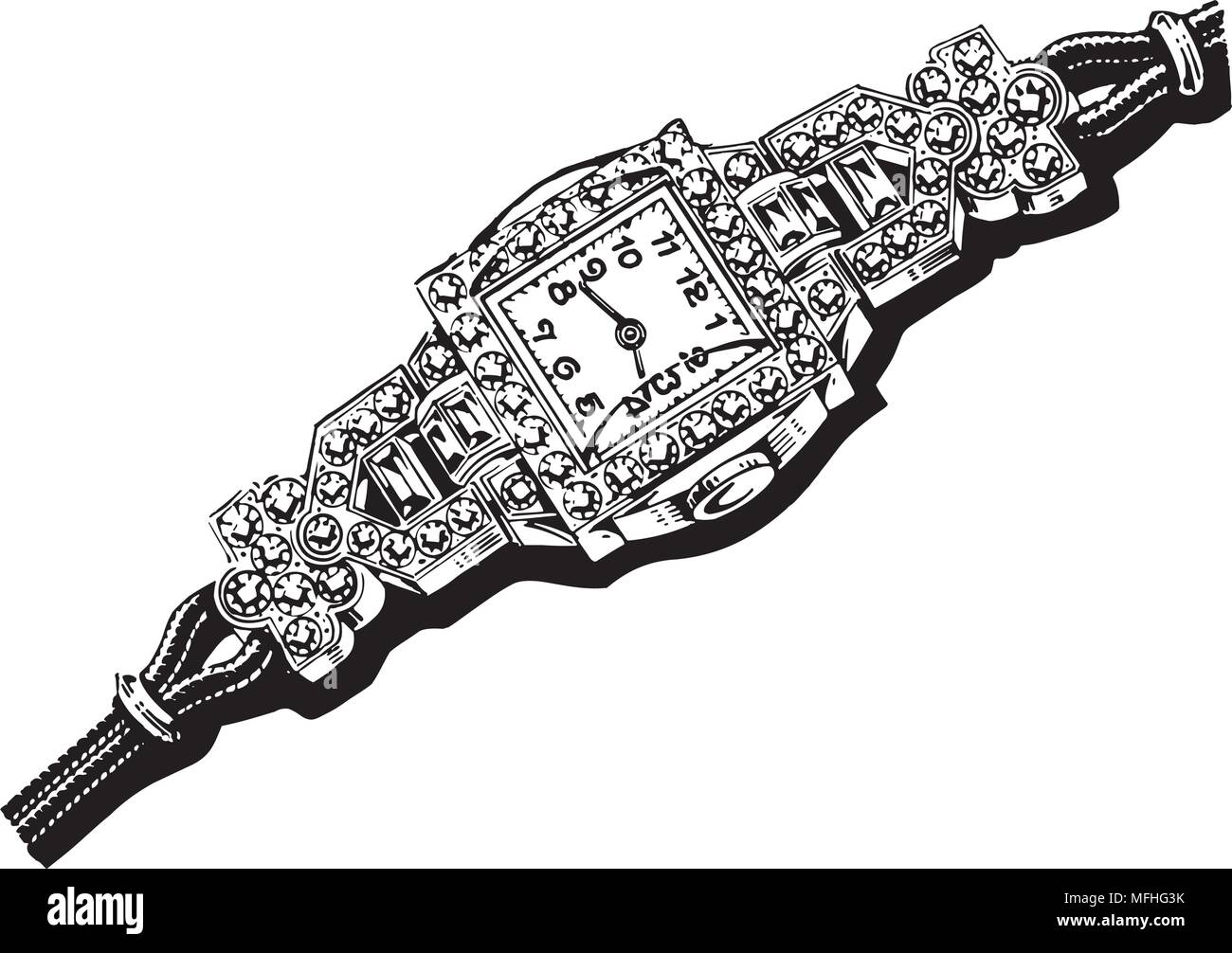Meine Damen Diamond Watch - Retro Clipart Illustration Stock Vektor