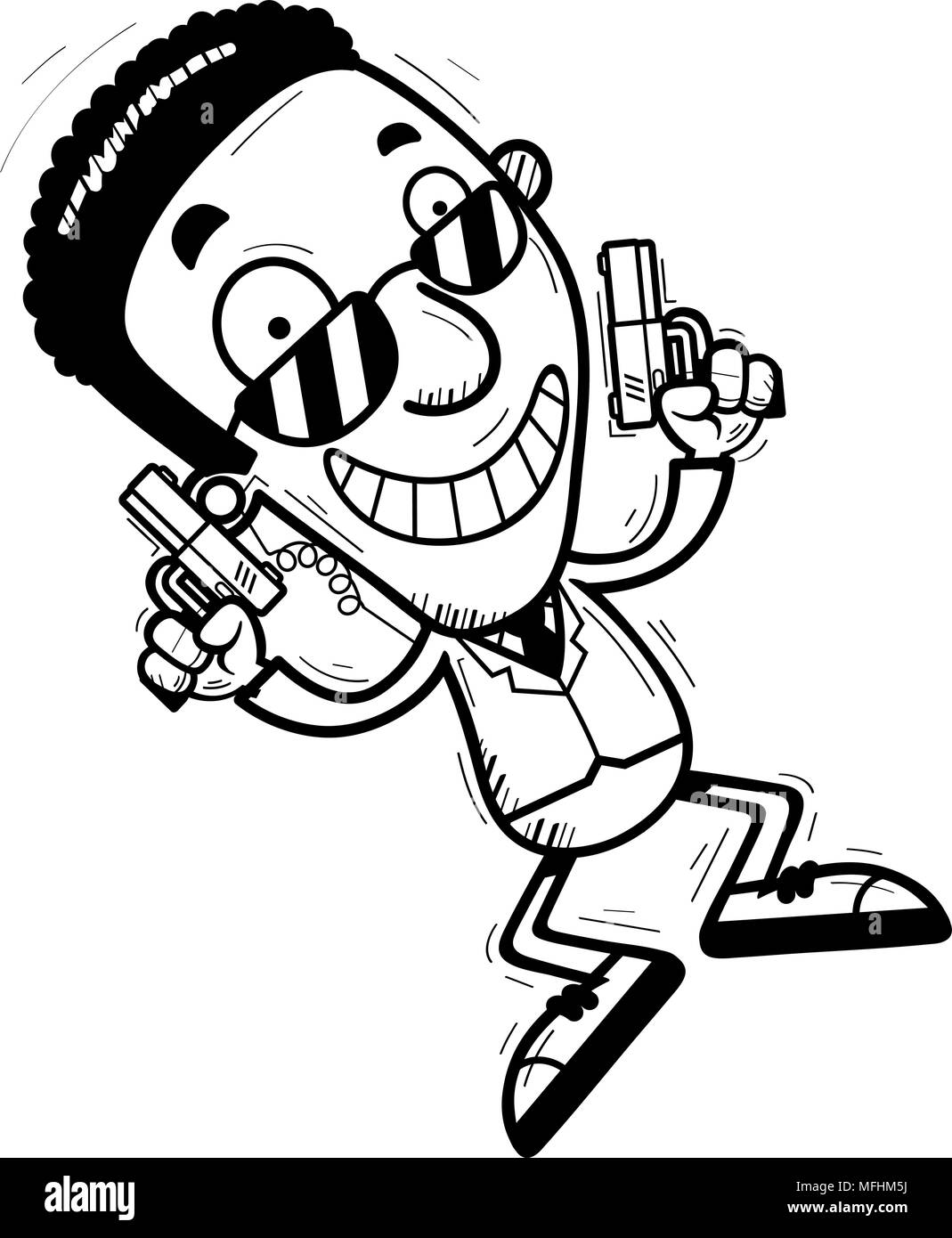 Ein Cartoon Illustration eines schwarzen Mannes Secret Service Agent springen. Stock Vektor