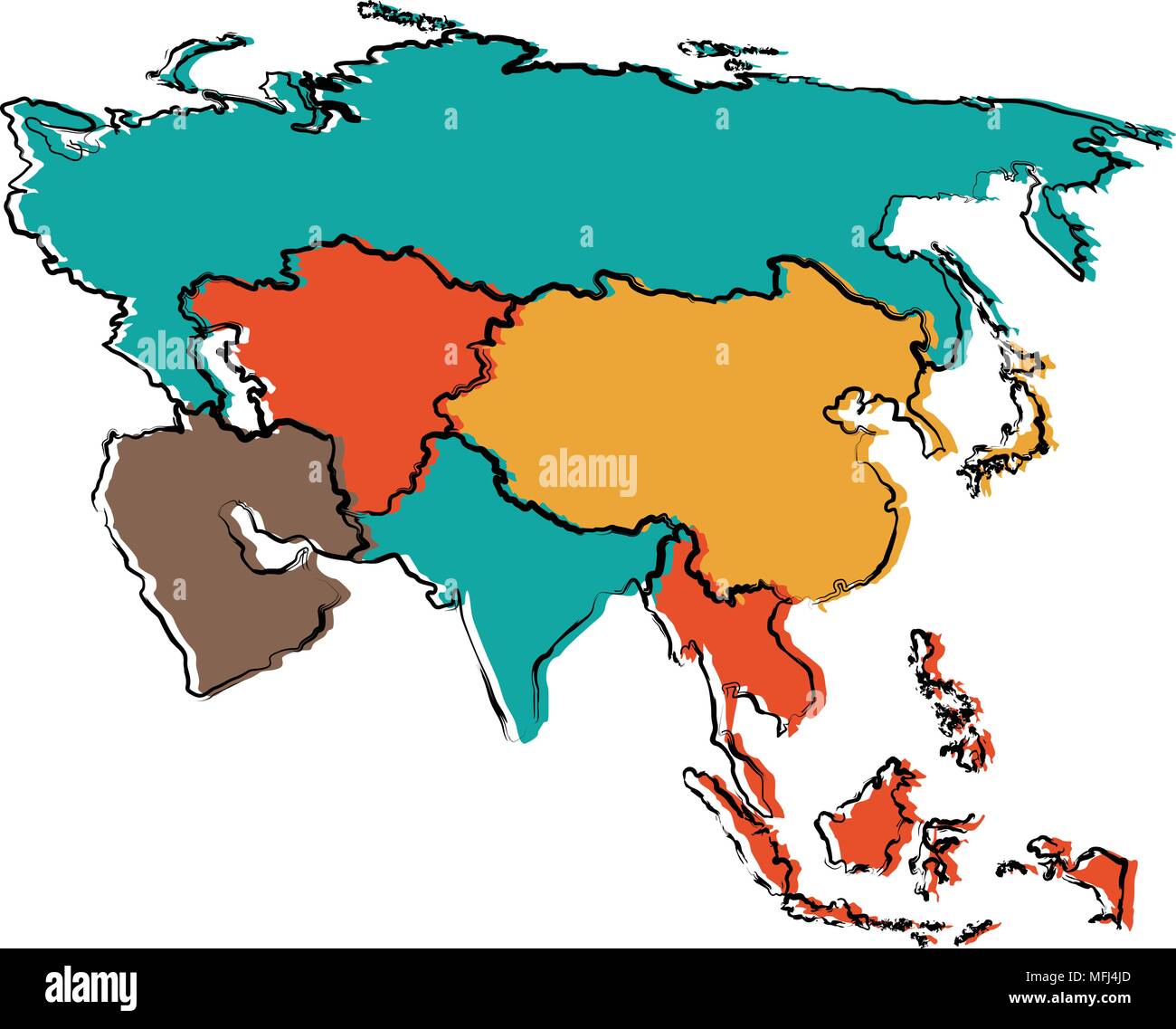 Politische Karte von Asien Stock Vektor