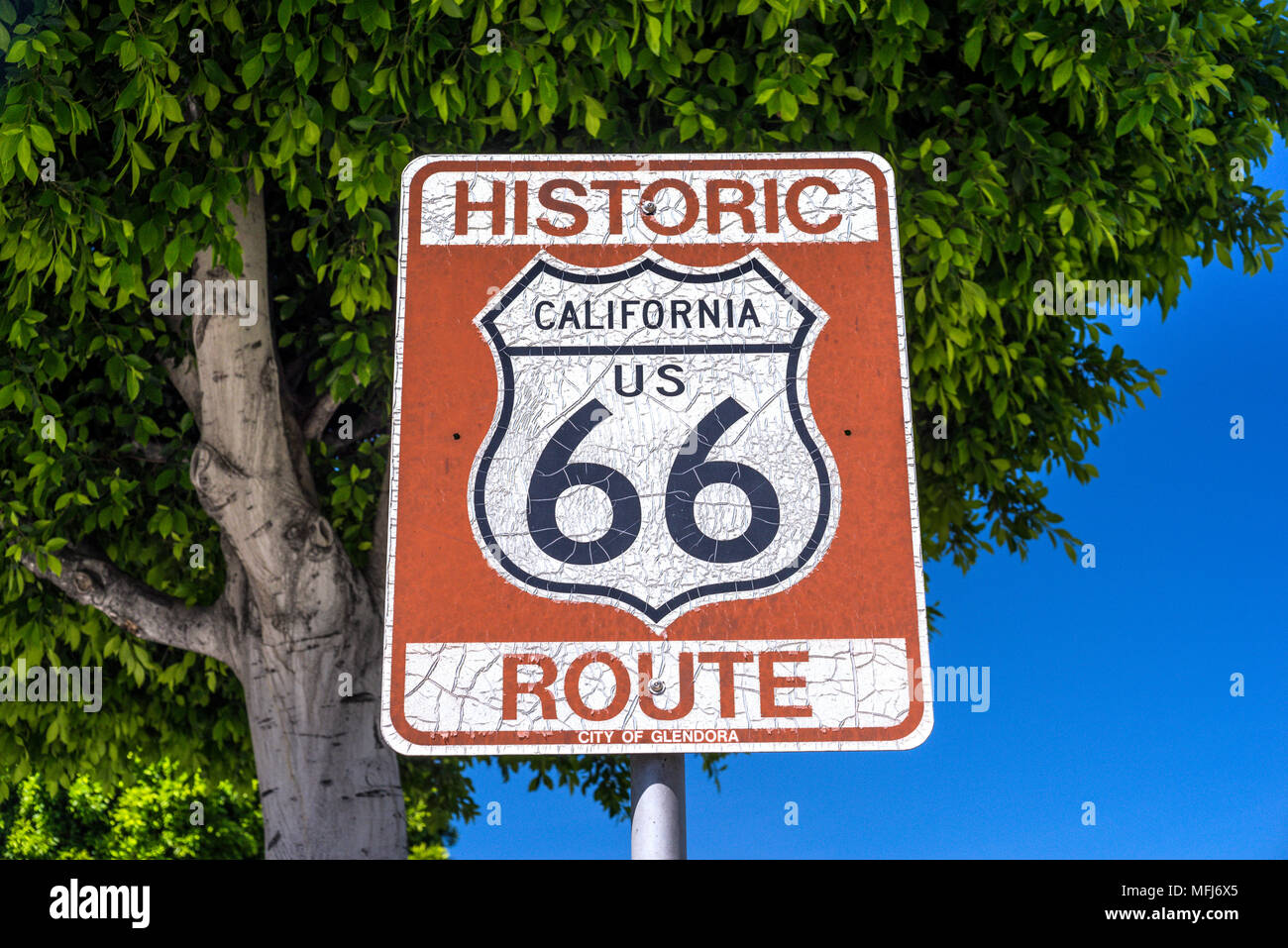 Historische Kalifornien Route 66 Zeichen Stockfoto