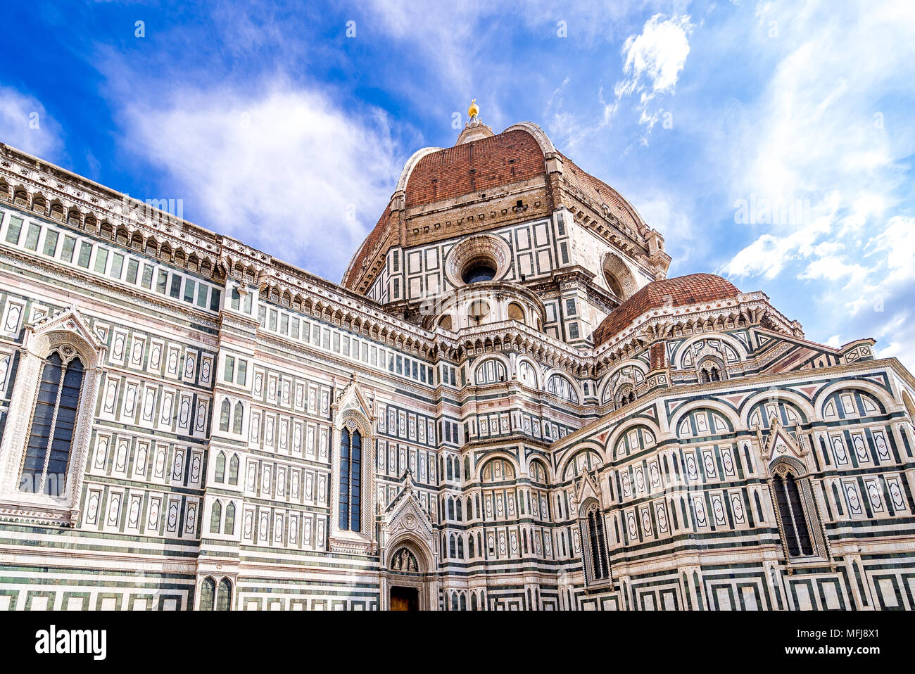 Kathedrale von Florenz, Cattedrale di Santa Maria del Fiore oder im italienischen Dom di Firenze. Der Domkomplex befindet sich an der Piazza del Duomo. Stockfoto