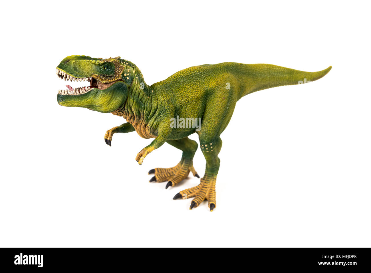 Tyrannosaurus Dinosaurier Kunststoff Modell auf weißem Hintergrund Stockfoto