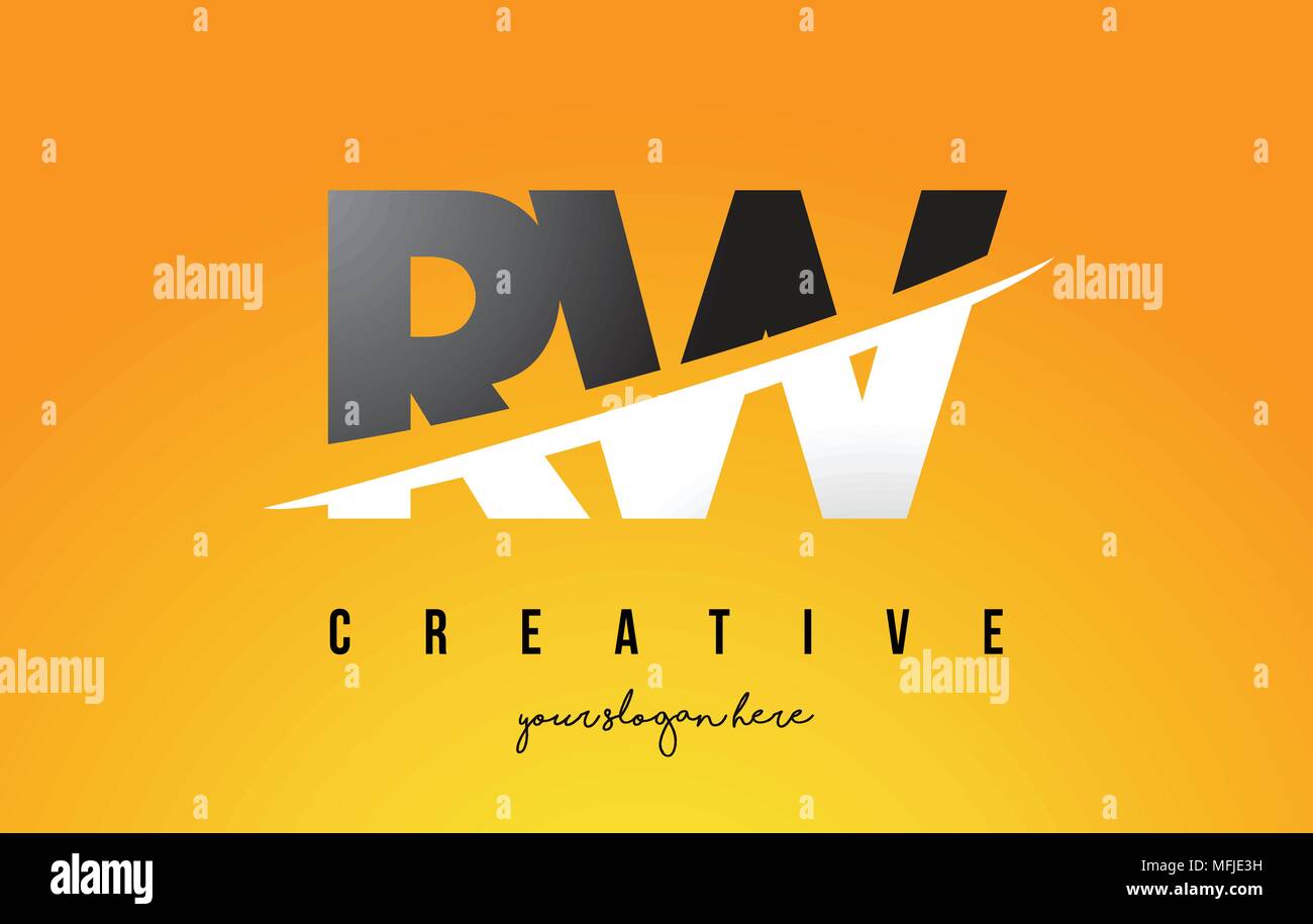 RW-R W Schreiben modernes Logo Design mit Swoosh schneiden die mittleren Buchstaben und gelben Hintergrund. Stock Vektor