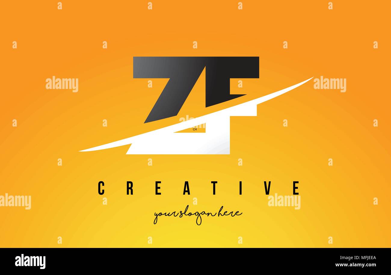 ZF-Z der Buchstabe F modernes Logo Design mit Swoosh schneiden die mittleren Buchstaben und gelben Hintergrund. Stock Vektor