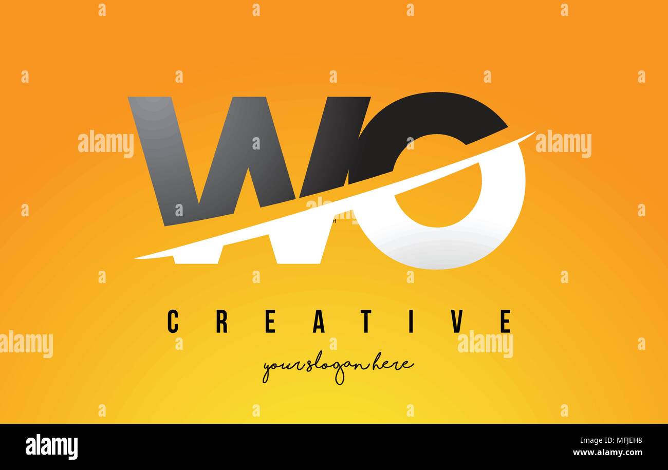 Nicht W O Schreiben modernes Logo Design mit Swoosh schneiden die mittleren Buchstaben und gelben Hintergrund. Stock Vektor