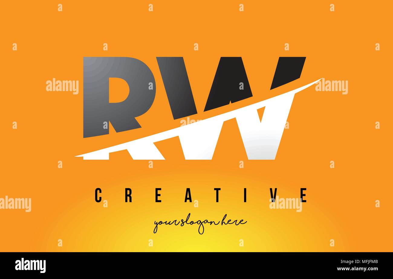 RW-R W Schreiben modernes Logo Design mit Swoosh schneiden die mittleren Buchstaben und gelben Hintergrund. Stock Vektor