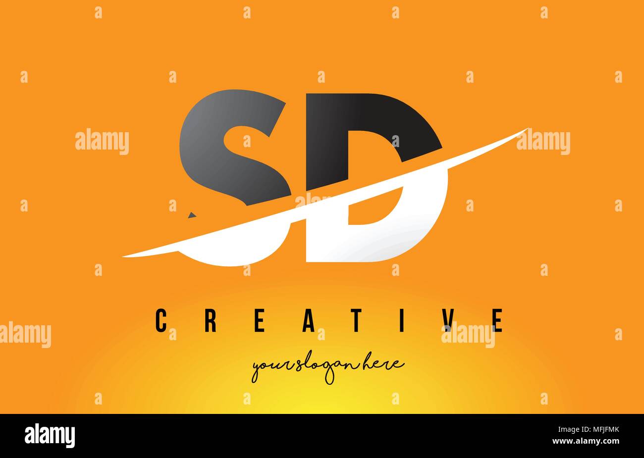 SD-S D Schreiben modernes Logo Design mit Swoosh schneiden die mittleren Buchstaben und gelben Hintergrund. Stock Vektor