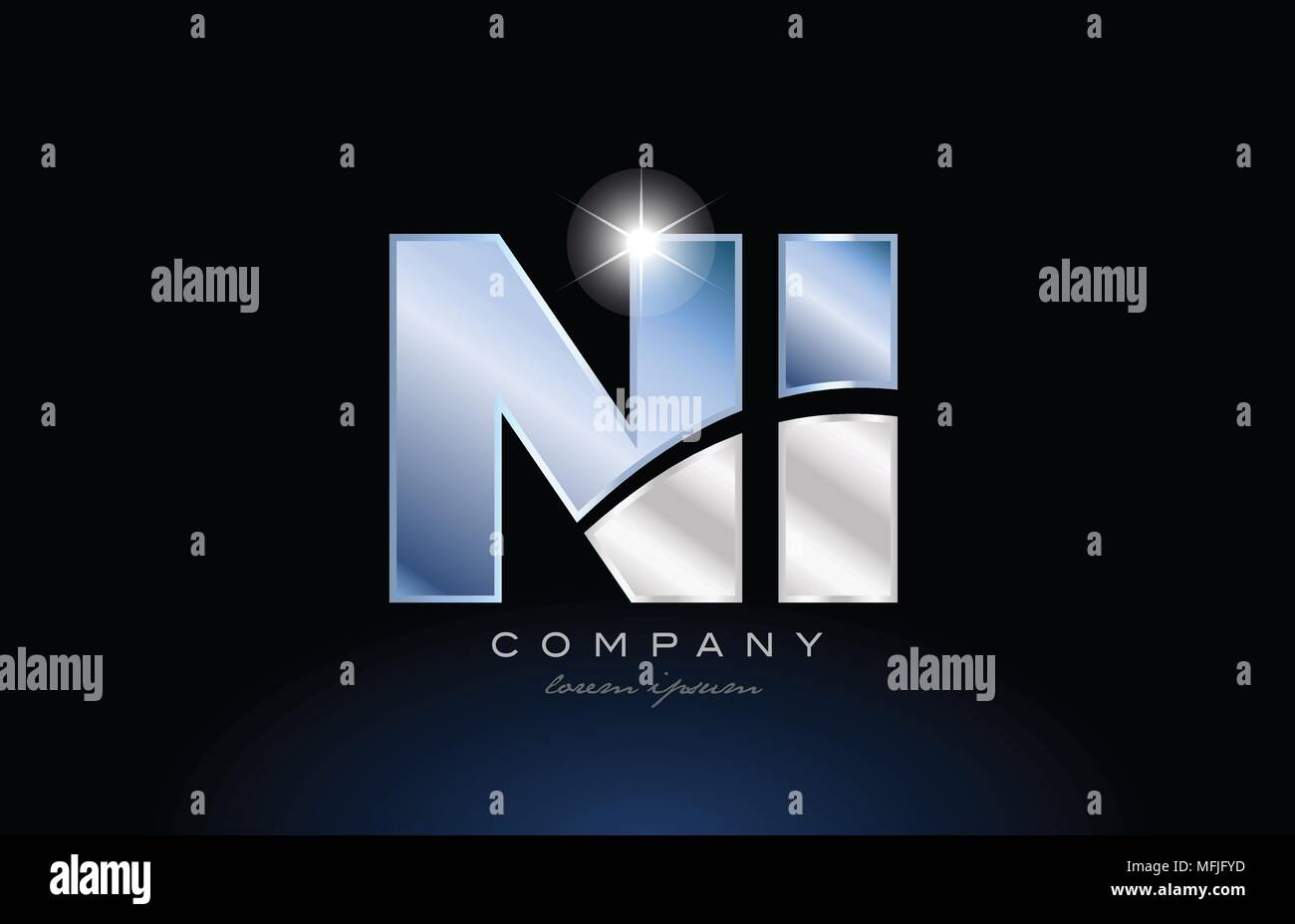 Buchstaben ni n i Logo Design mit Metall Blau geeignet für ein Unternehmen oder ein Geschäft Stock Vektor