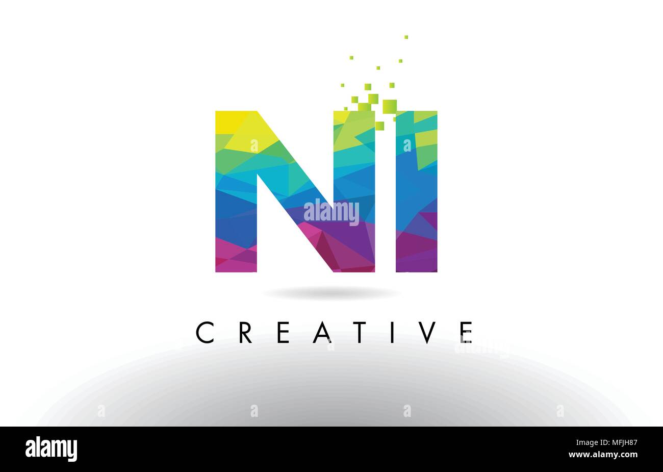 NI N ICH Bunte Buchstaben Design mit Kreativen Origami Dreiecke Rainbow Vektor. Stock Vektor