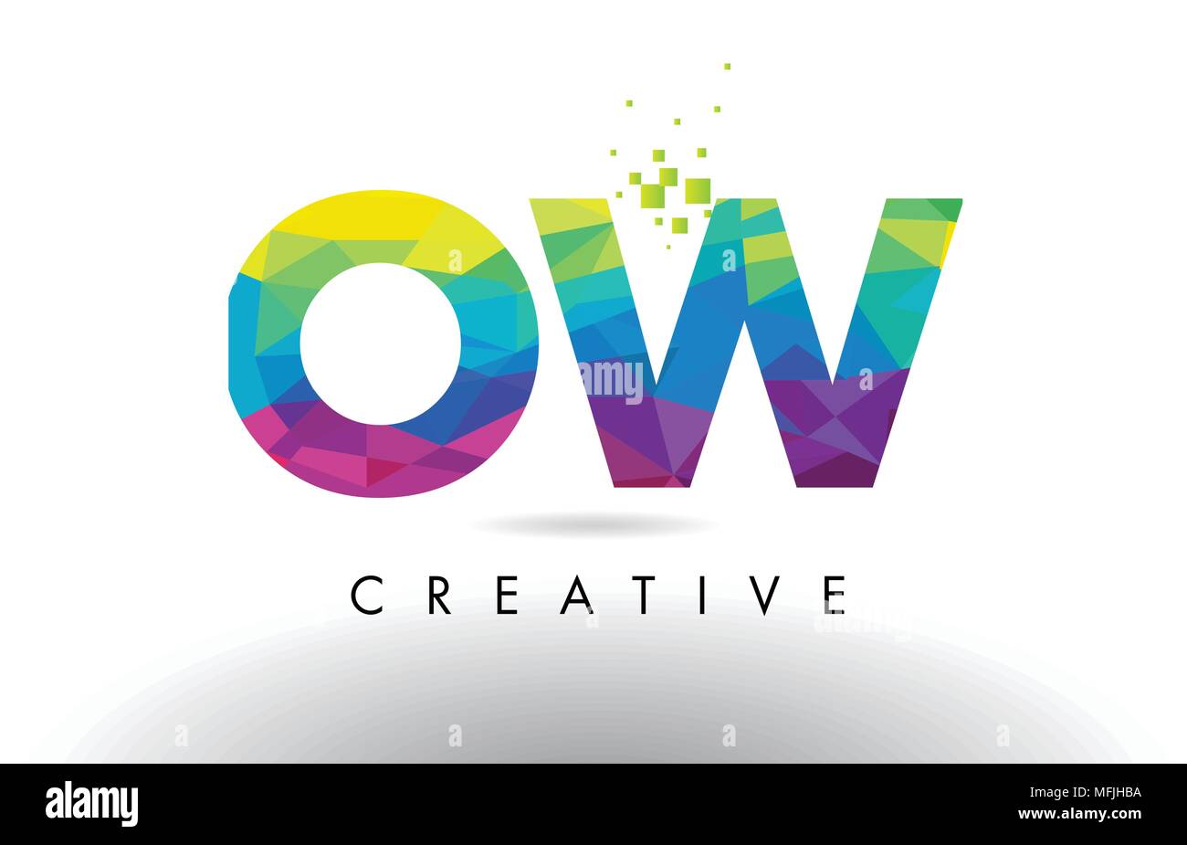 OW O W Bunte Buchstaben Design mit Kreativen Origami Dreiecke Rainbow Vektor. Stock Vektor