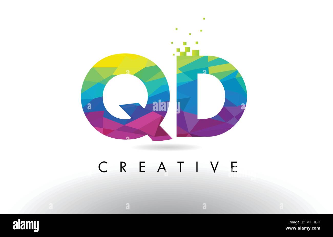 QD Q D Bunte Buchstaben Design mit Kreativen Origami Dreiecke Rainbow Vektor. Stock Vektor