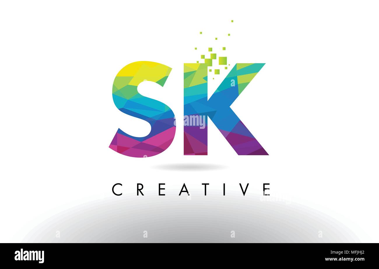 SK S K Bunte Buchstaben Design mit Kreativen Origami Dreiecke Rainbow Vektor. Stock Vektor
