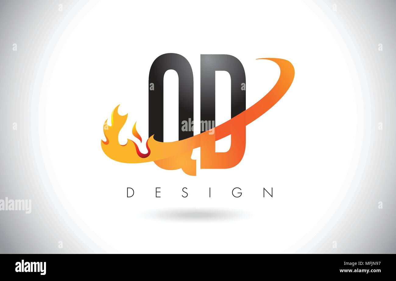 QD Q D schreiben Logo Design mit Feuer Flammen und Orange Swoosh Vector Illustration. Stock Vektor