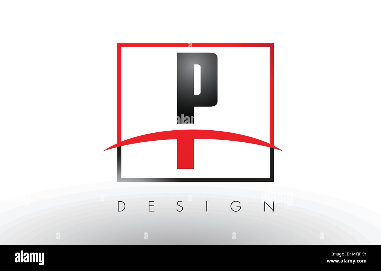 P Logo Briefe mit roten und schwarzen Farben und Swoosh. Kreatives Schreiben Design Vector. Stock Vektor
