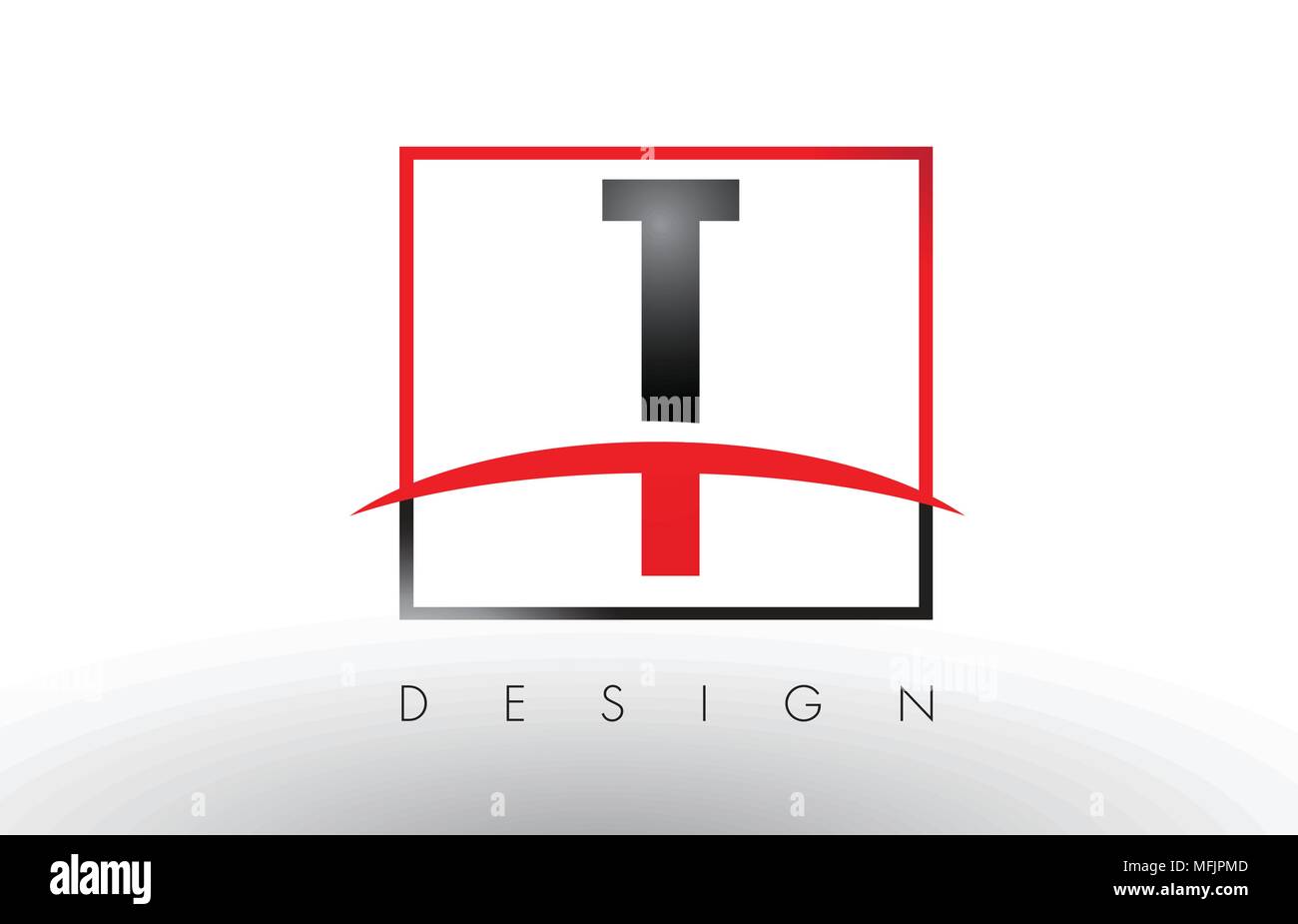 T-Logo Briefe mit roten und schwarzen Farben und Swoosh. Kreatives Schreiben Design Vector. Stock Vektor