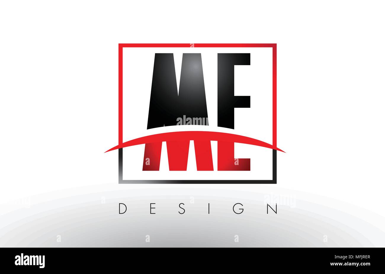 Mir M E Buchstaben mit roten und schwarzen Farben und Swoosh. Kreatives Schreiben Design Vector. Stock Vektor