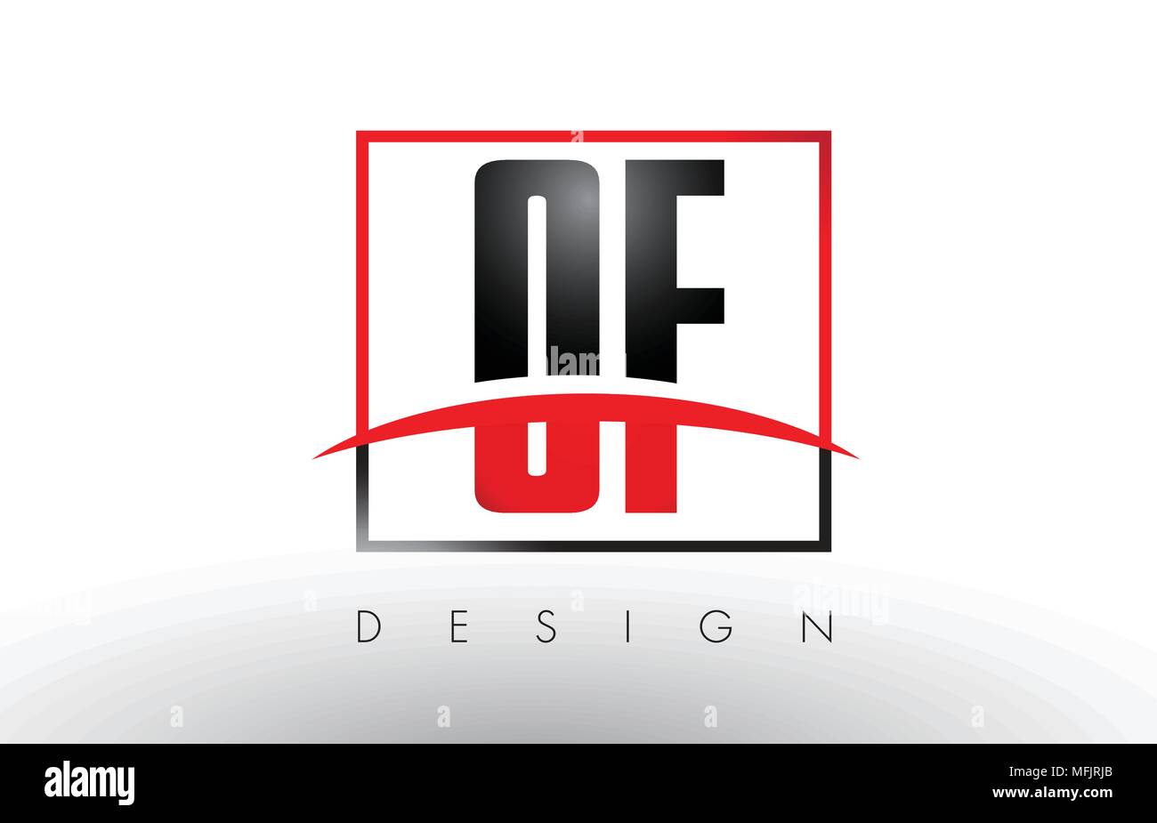 Von O F Logo Briefe mit roten und schwarzen Farben und Swoosh. Kreatives Schreiben Design Vector. Stock Vektor
