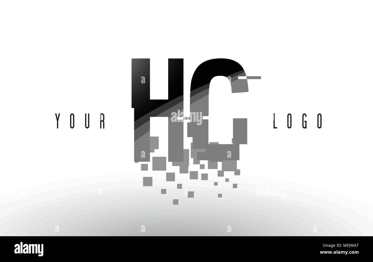 HC H C Pixel schreiben Logo mit digitalen Shattered schwarzen Quadrate. Kreative Briefe Vector Illustration. Stock Vektor