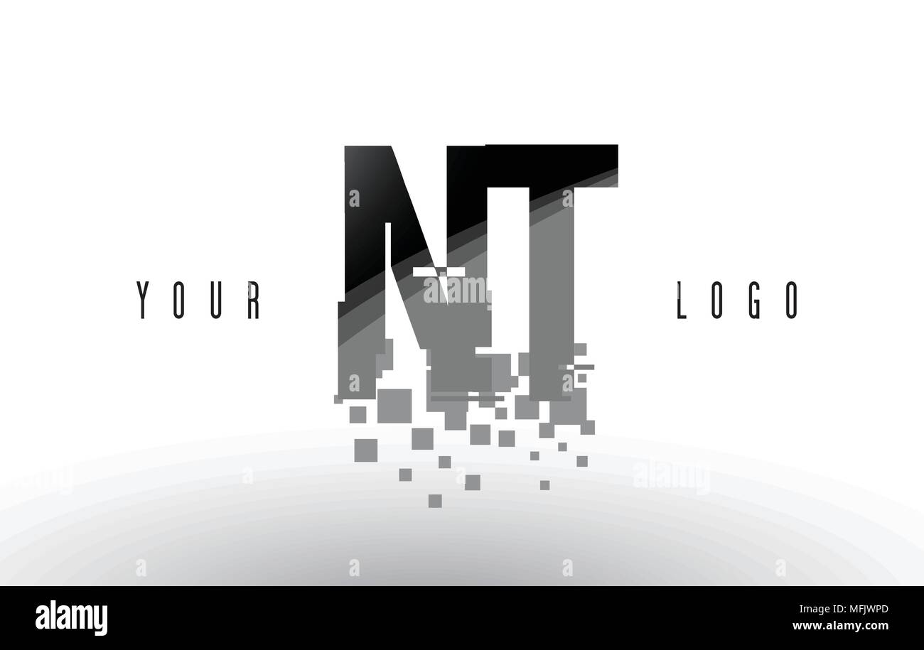 NT N T Pixel schreiben Logo mit digitalen Shattered schwarzen Quadrate. Kreative Briefe Vector Illustration. Stock Vektor