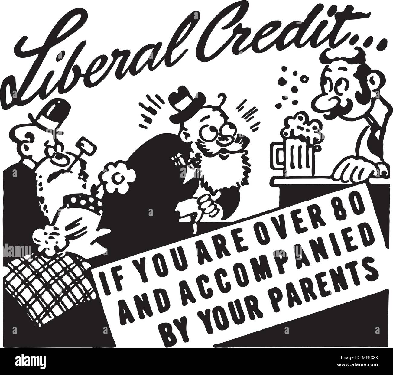 Liberale Credit-Retro Ad Kunst Banner Stock Vektor