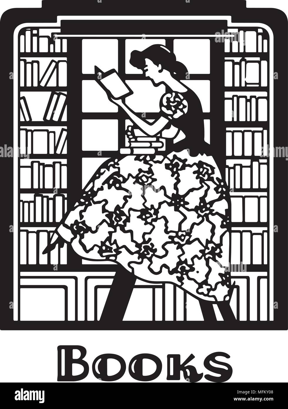 Bibliothekar Motif-Retro Clipart Illustration Stock Vektor