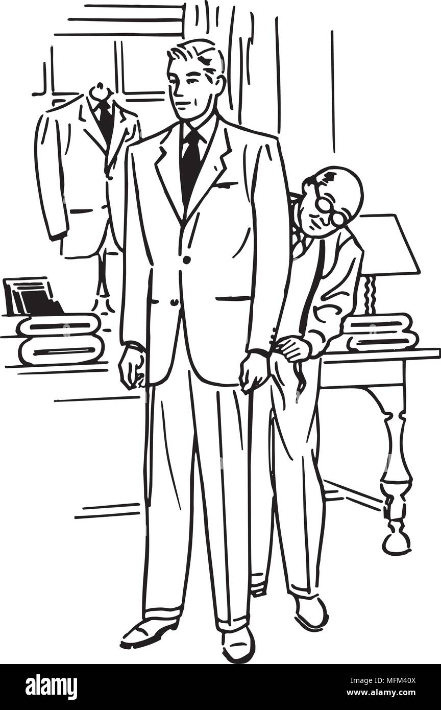 Mann Fur Anzug Retro Clipart Abbildung Montiert Stock Vektorgrafik Alamy