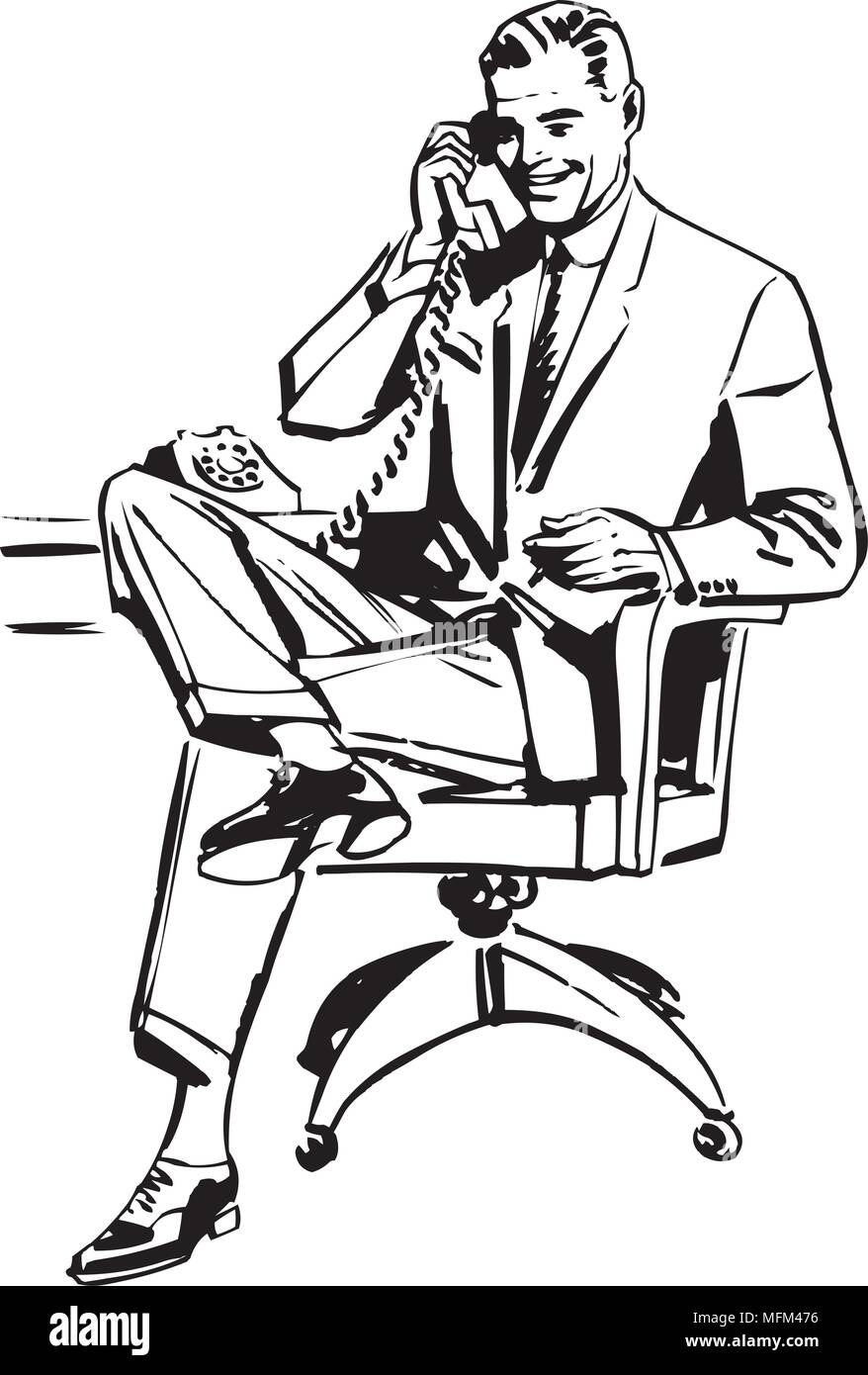 Mann In Bürostuhl - Retro Clipart Illustration Stock-Vektorgrafik - Alamy